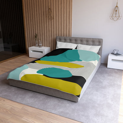Mid Century Modern Retro MCM Design Abstract Turquoise, Green, Black, Light Blue Microfiber Duvet Cover - Mid Century Modern Gal