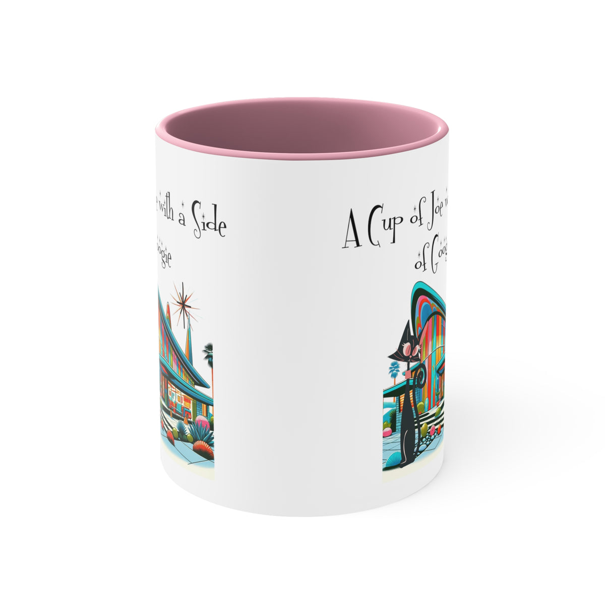 Mid Century Modern Drinkware, Atomic Cat Coffee Mug, Googie Designed, Mid Mod Coffee Lover Gifts - Mid Century Modern Gal