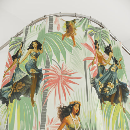 Vintage 1950’s, 60s Hawaiian Polynesian Dancers Mid Century Modern Style Shower Curtain - Mid Century Modern Gal