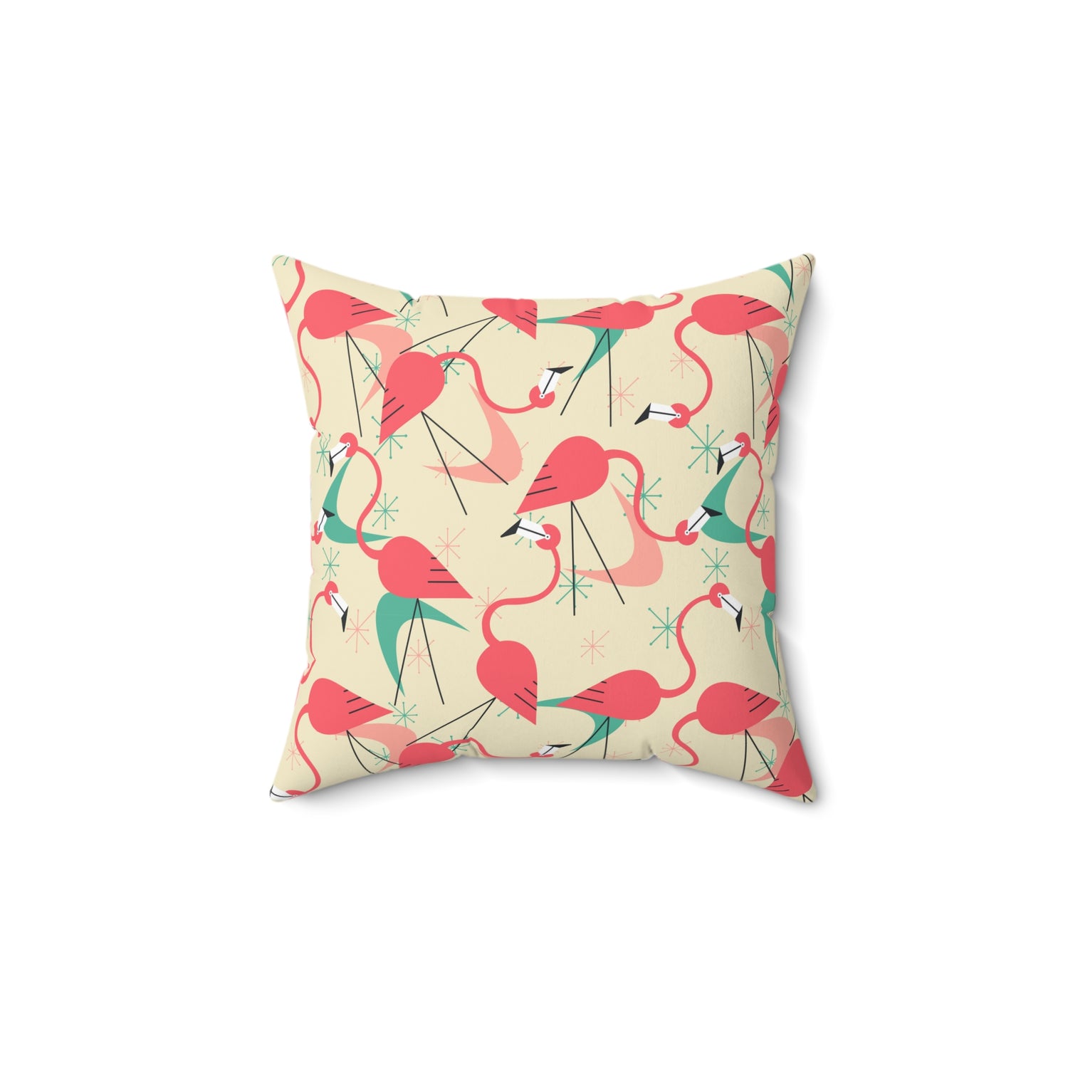 Mid Century Modern Dancing Flamingos, Kitschy Quirk MCM Tropical Flamingo Square Pillow - Stylish Home Decor for  Retro Summer Vibes - Mid Century Modern Gal
