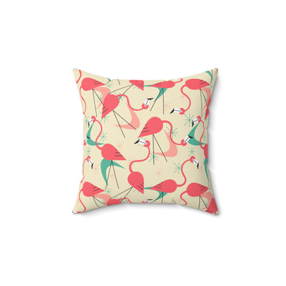 Mid Century Modern Dancing Flamingos, Kitschy Quirk MCM Tropical Flamingo Square Pillow - Stylish Home Decor for  Retro Summer Vibes - Mid Century Modern Gal