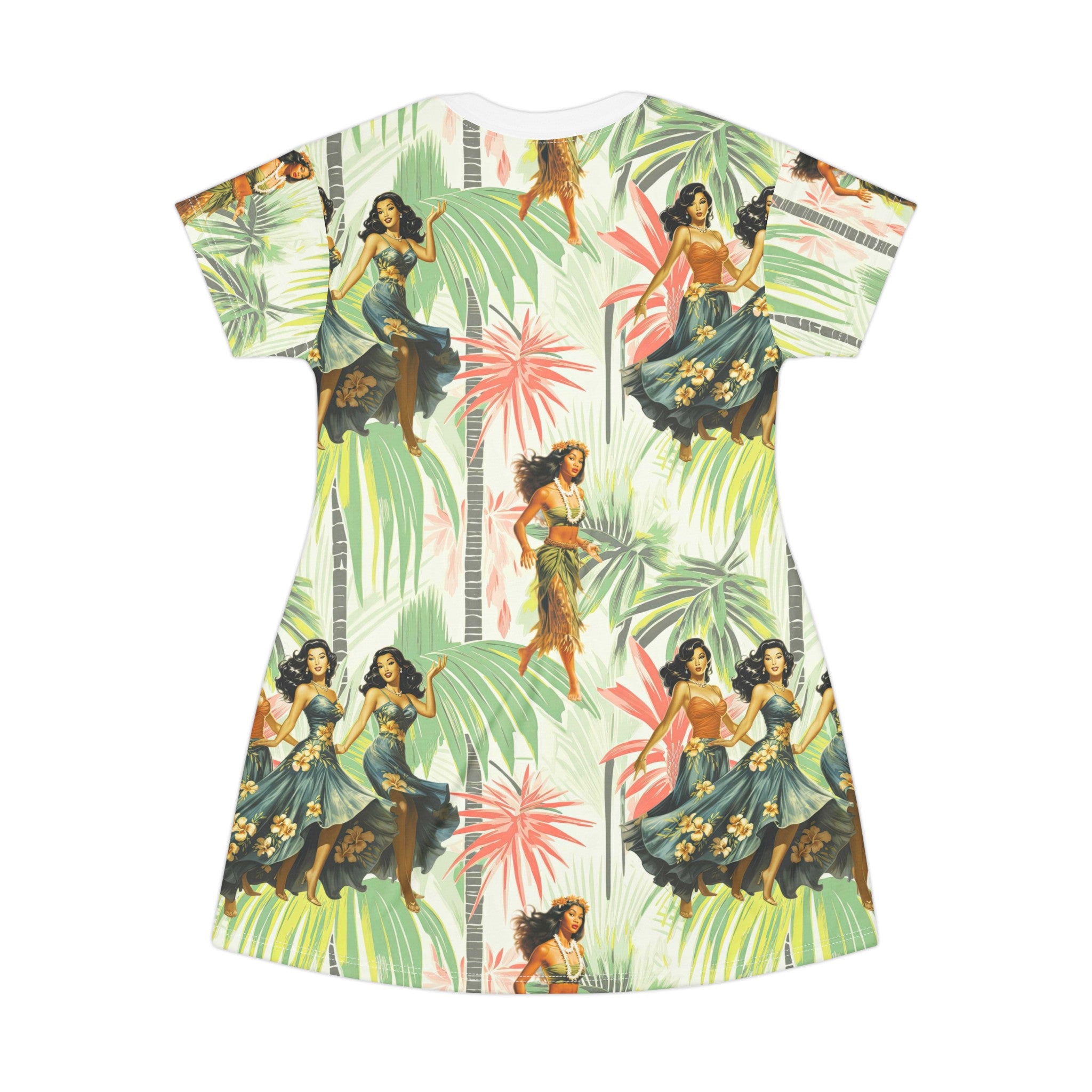 Retro Tiki Hawaiin Gal, Mid Mod T-Shirt Dress - Mid Century Modern Gal