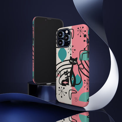 Mid Mod Atomic Cat Boomerang Starburst, Pink, Black Kitschy Stylish Cat Phone Case: Modern Design for Cat Lovers