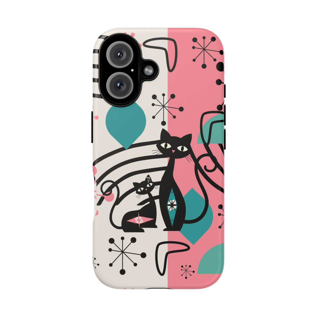 Mid Mod Atomic Cat Boomerang Starburst, Pink, Black Kitschy Stylish Cat Phone Case: Modern Design for Cat Lovers