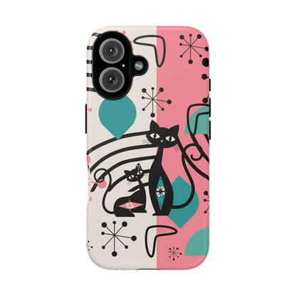 Mid Mod Atomic Cat Boomerang Starburst, Pink, Black Kitschy Stylish Cat Phone Case: Modern Design for Cat Lovers