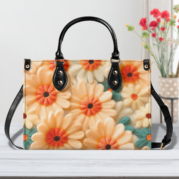 70s Daisy, Faux Crocheted, Mid Mod Shoulder, Retro Handbag