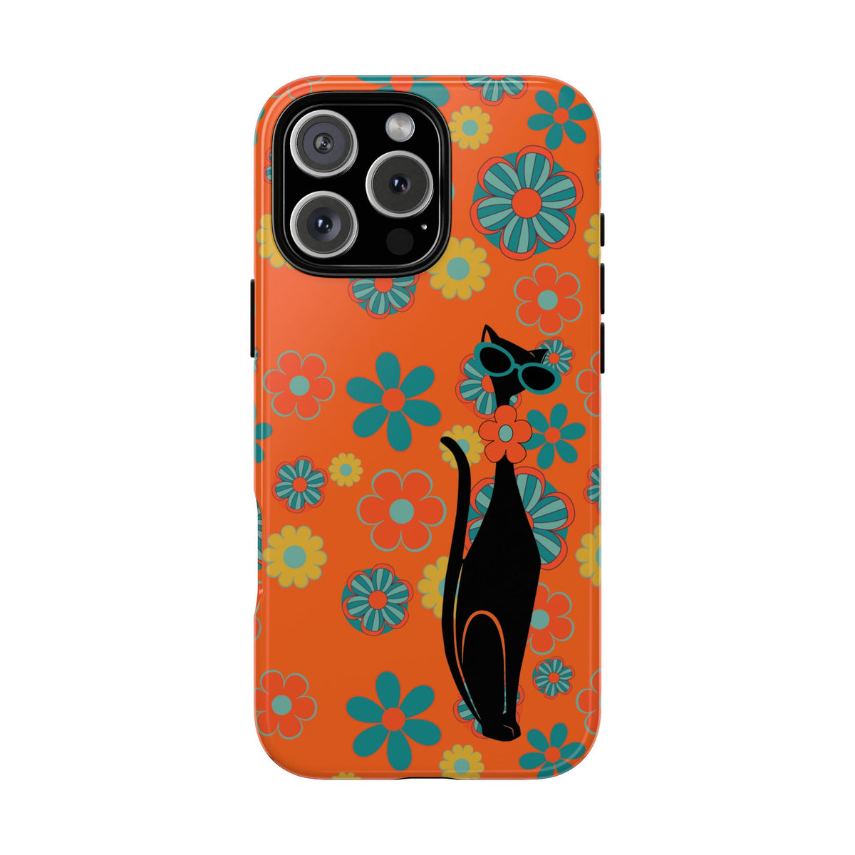 Flower Power, Retro Groovy Atomic Cat, Hipster Style Orange Samsung Galaxy and Google Pixel Tough Cases