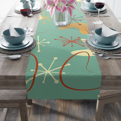 Mid Century Modern Mint Blue Grass Mustard yellow Retro Abstract MCM Home Decor Table Runner - Mid Century Modern Gal