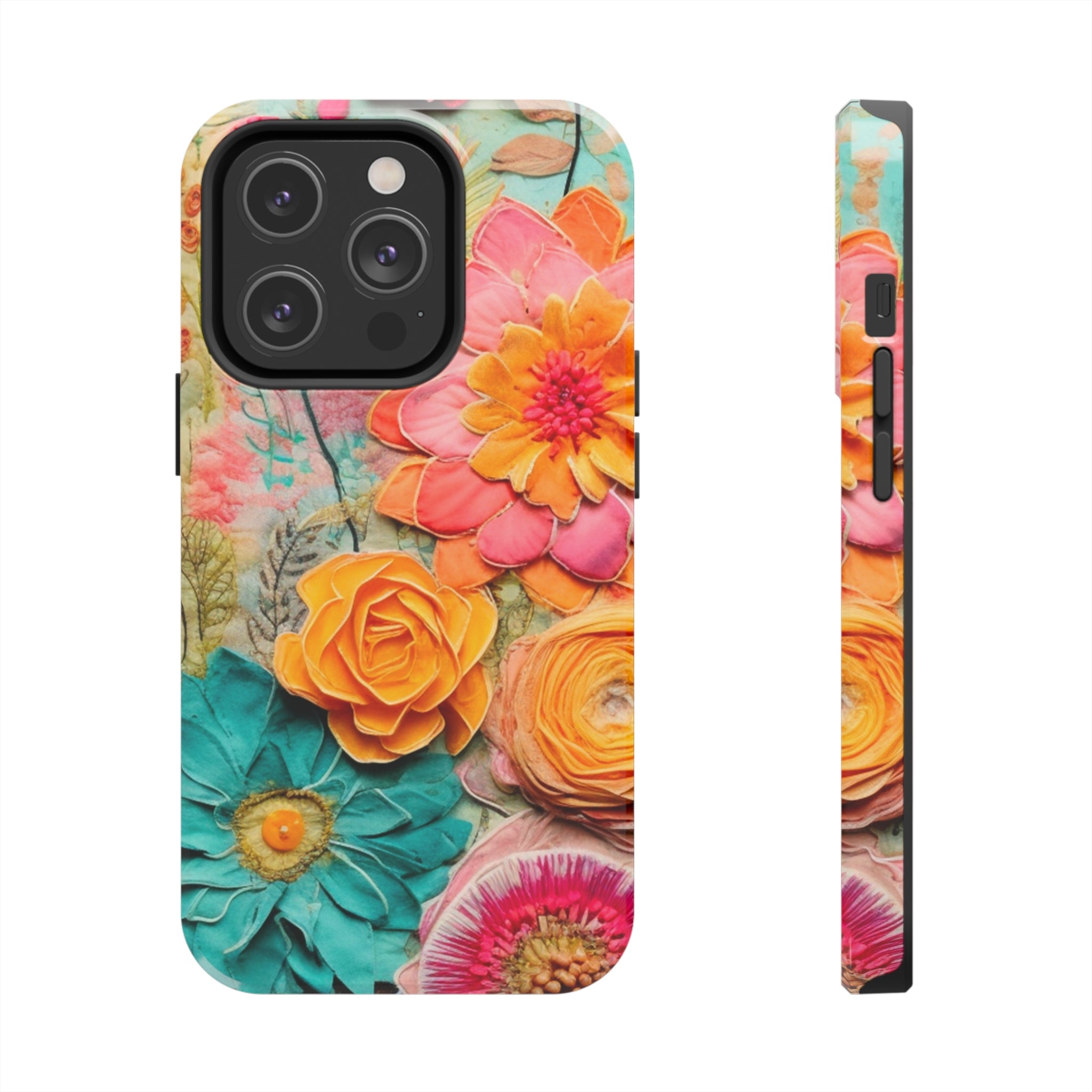 Boho Retro Floral Faux Pressed Flowers Smart Phone Tough Phone Cases