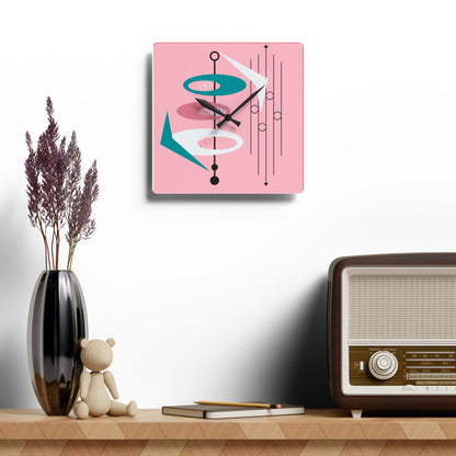 Atomic 50s Pink Mid Mod Wall Clock Retro Geometric Acrylic Wall Clock - Mid-Century Modern Decor - Mid Century Modern Gal