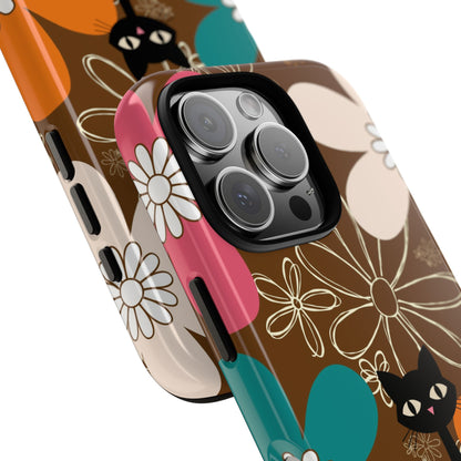 Atomic Cat Retro 70s Vibe Flower Power Tough Cases: Cute Floral and Cat Phone Case for Cat Lovers