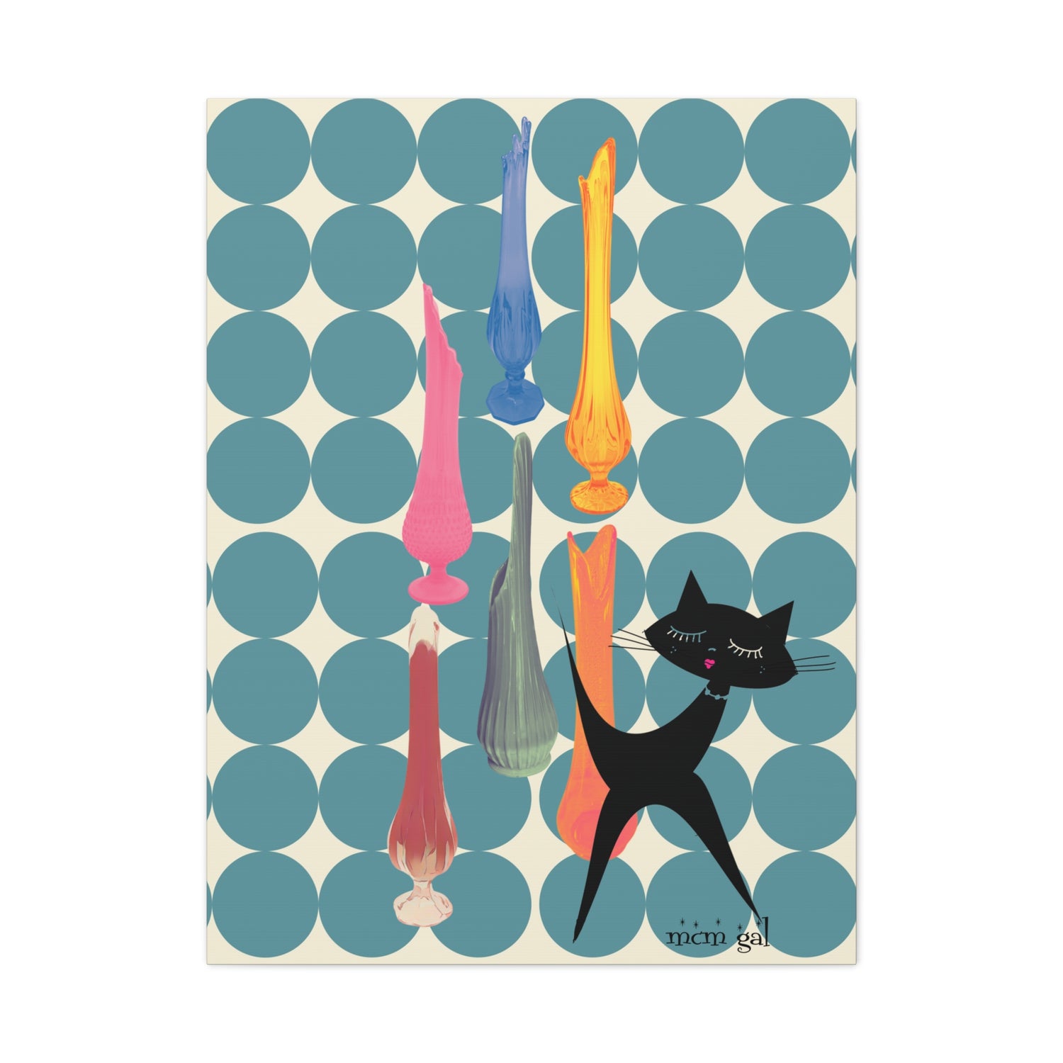 Mid Century Modern Wall Art, MCM Swung Glass Whimsical Cat Artwork Canvas - Mid Century Modern Gal