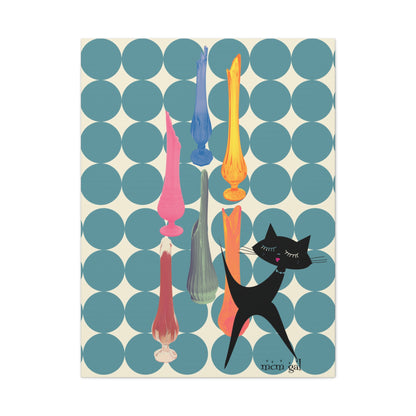 Mid Century Modern Wall Art, MCM Swung Glass Whimsical Cat Artwork Canvas - Mid Century Modern Gal