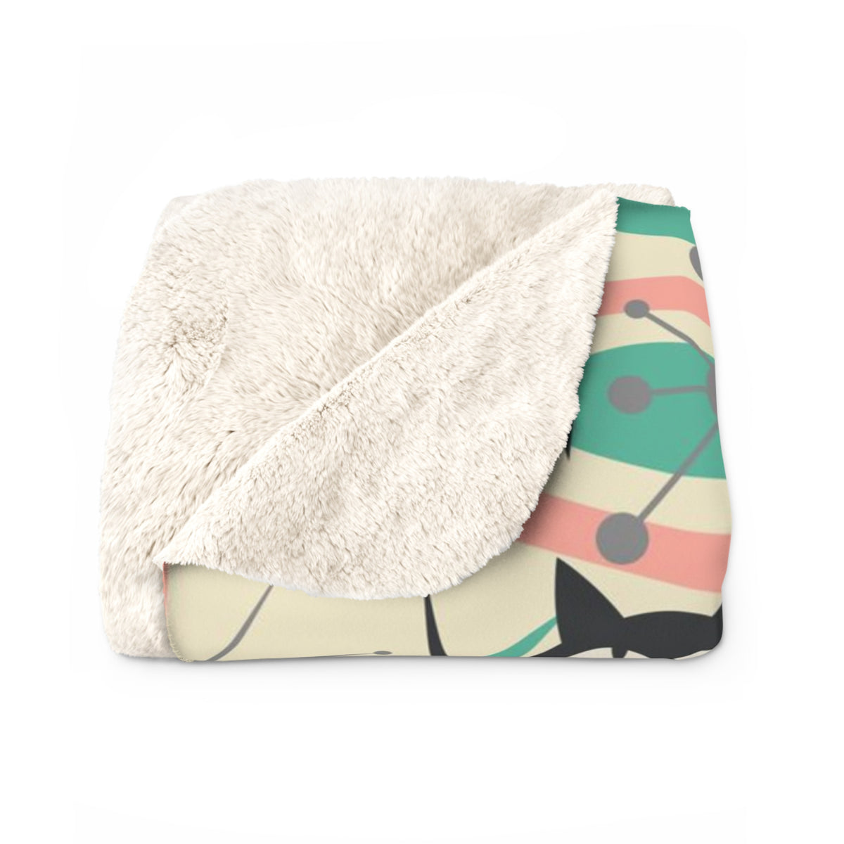 Atomic Home Living, Black Kitschy Cats, Cat Mom Mid Century Modern Designed Sherpa Fleece Blanket - Mid Century Modern Gal