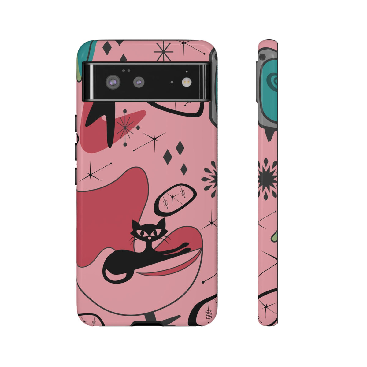 Atomic Cat, Pink Mid Century Modern, Egg Chair, Space Cat Tough Phone Case
