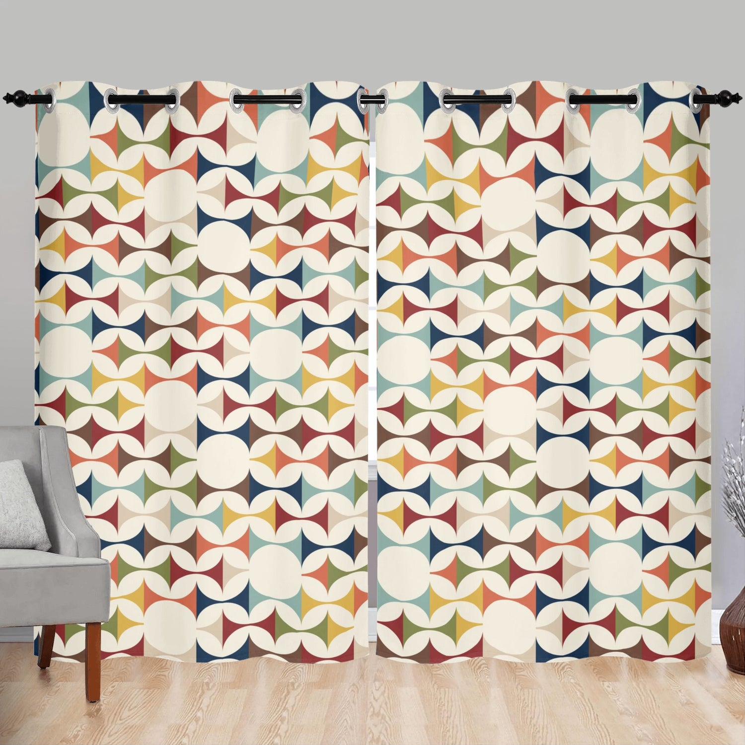 Mid Century Modern Scandinavian Designed Grommet Two Panel Window Treatments