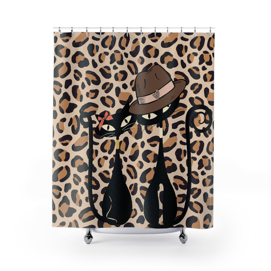 Atomic Cat Mid Century Modern Leopard Print, Mod Couple, Kitschy 50s Shower Curtain - Mid Century Modern Gal