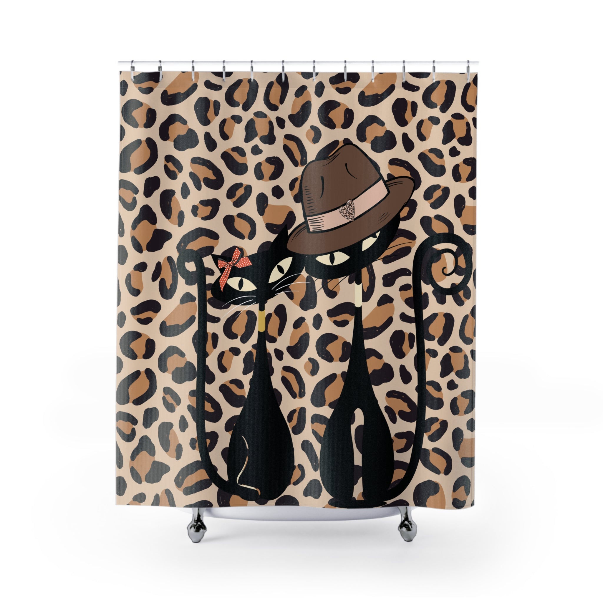 Atomic Cat Mid Century Modern Leopard Print, Mod Couple, Kitschy 50s Shower Curtain