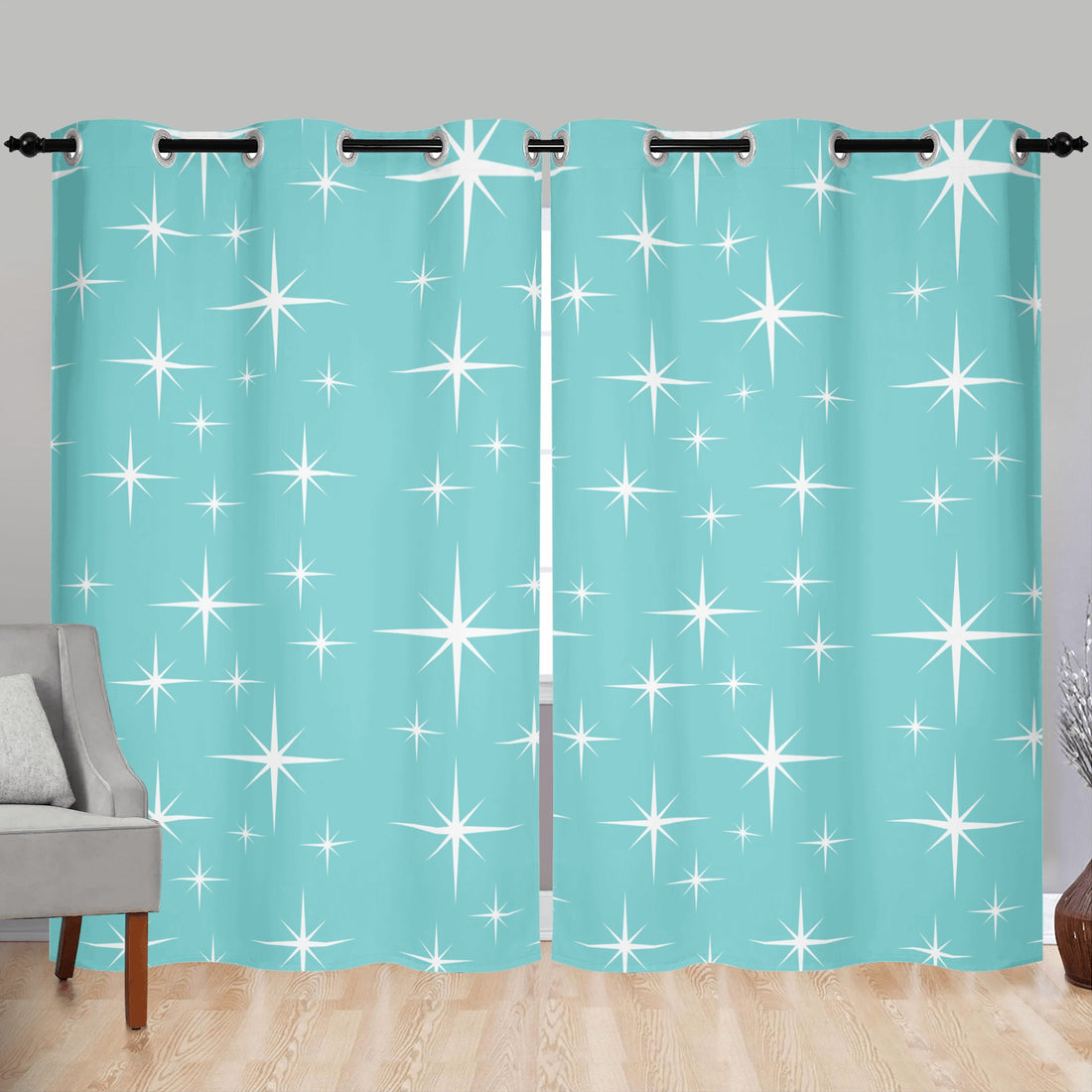 Atomic 50s Mid Century Modern Aqua Curtains With Grommets