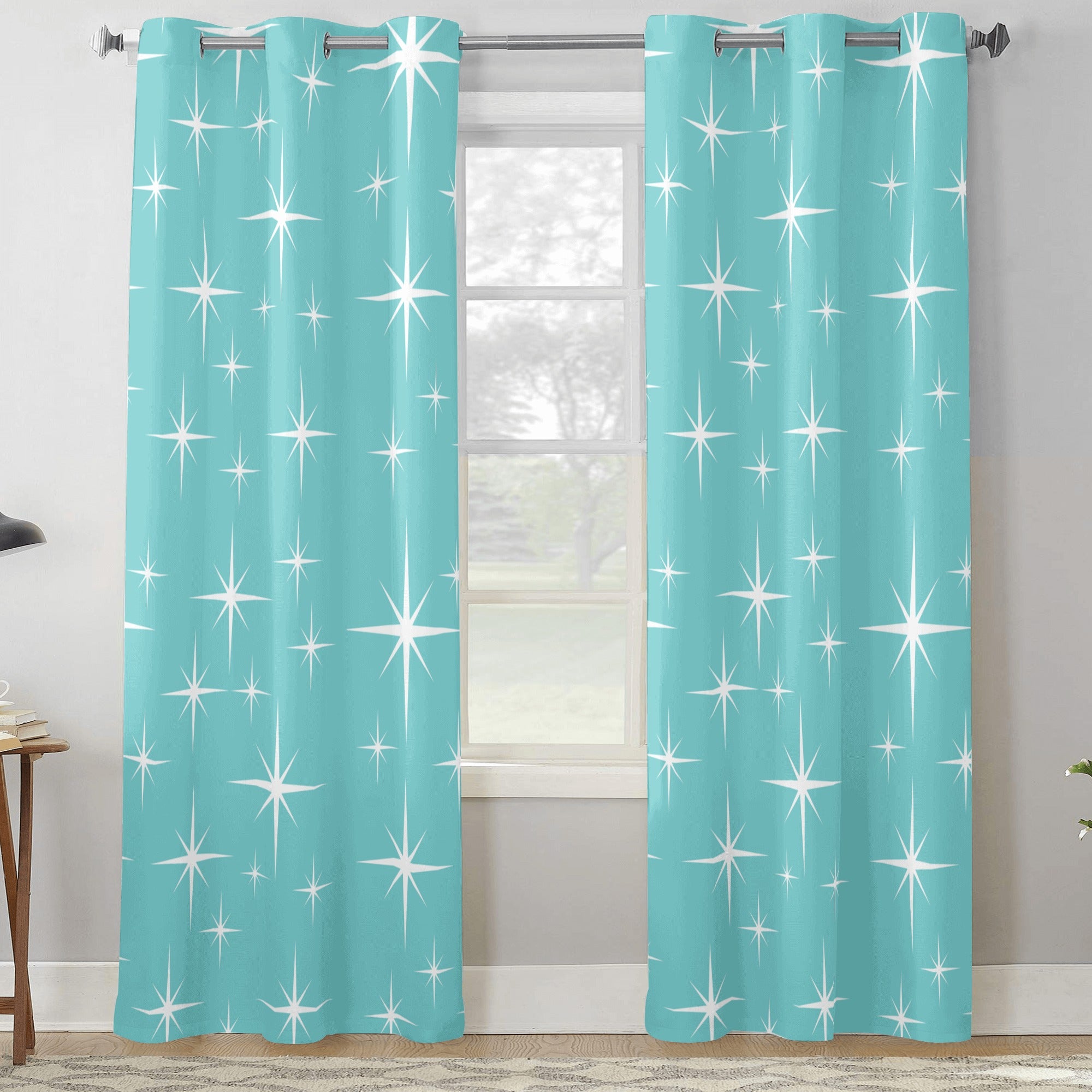 Atomic 50s Mid Century Modern Aqua Curtains With Grommets