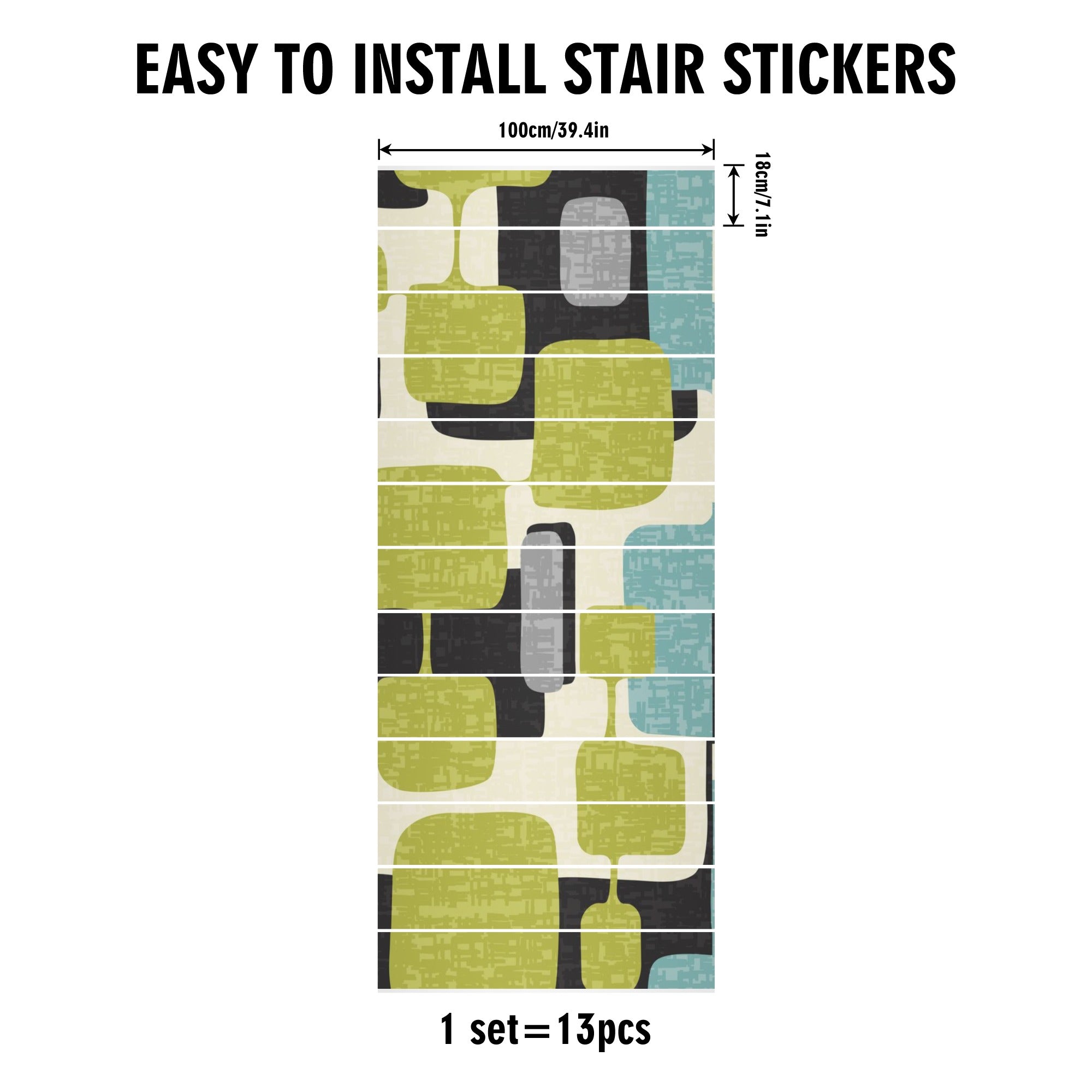 Mid Century Modern Geometric Green, Black Gray, Aqua Mod Removeable ...