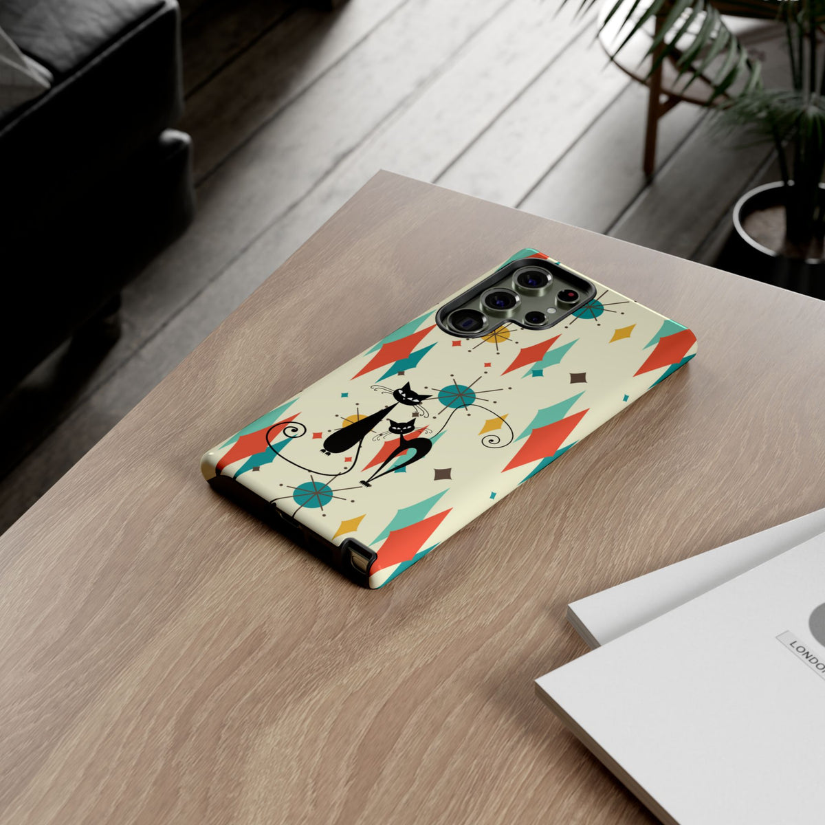 Atomic Kitty Cat, Mid Mod Franciscan Pattern, Kitsch Tough Phone Cases