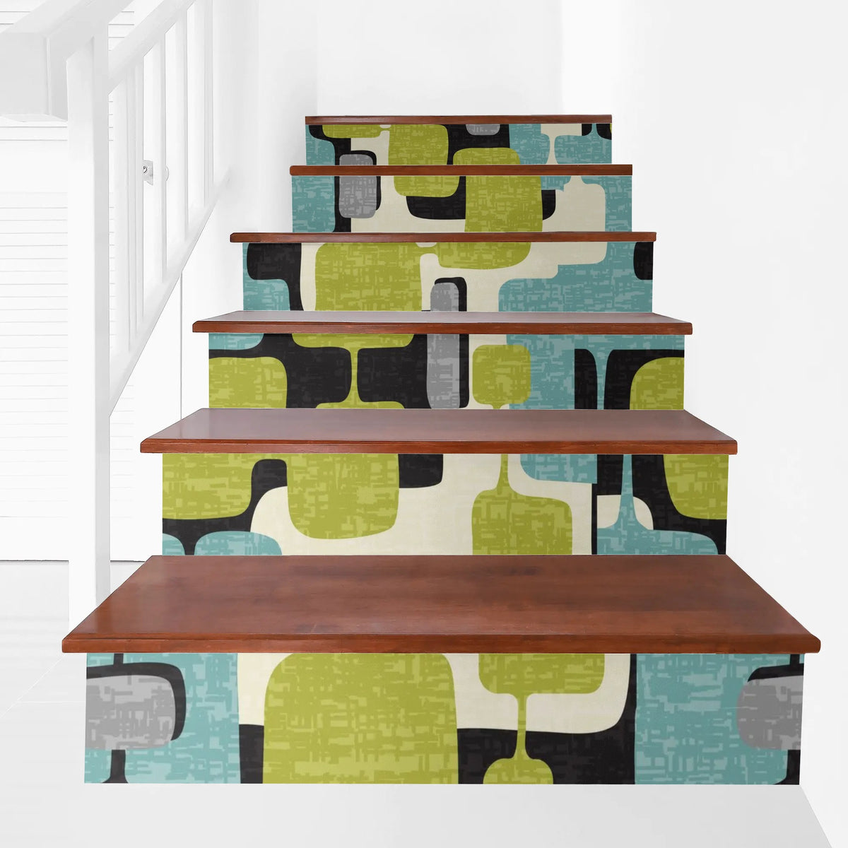 Mid Century Modern Geometric Retro 6Pcs  Stairs Stickers - Mid Century Modern Gal