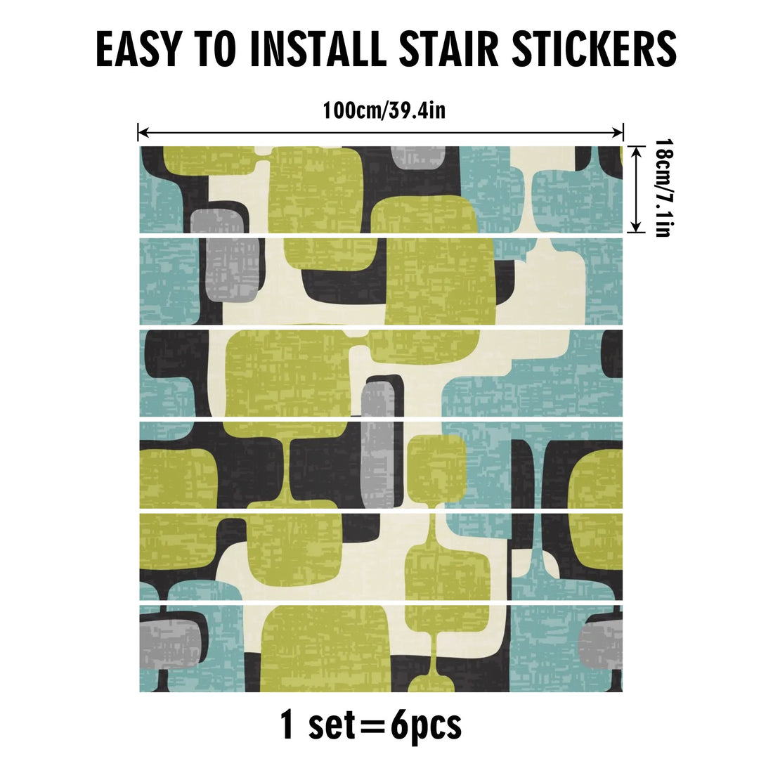 Mid Century Modern Geometric Retro 6Pcs  Stairs Stickers