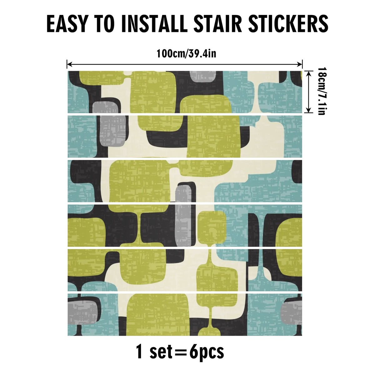 Mid Century Modern Geometric Retro 6Pcs  Stairs Stickers - Mid Century Modern Gal