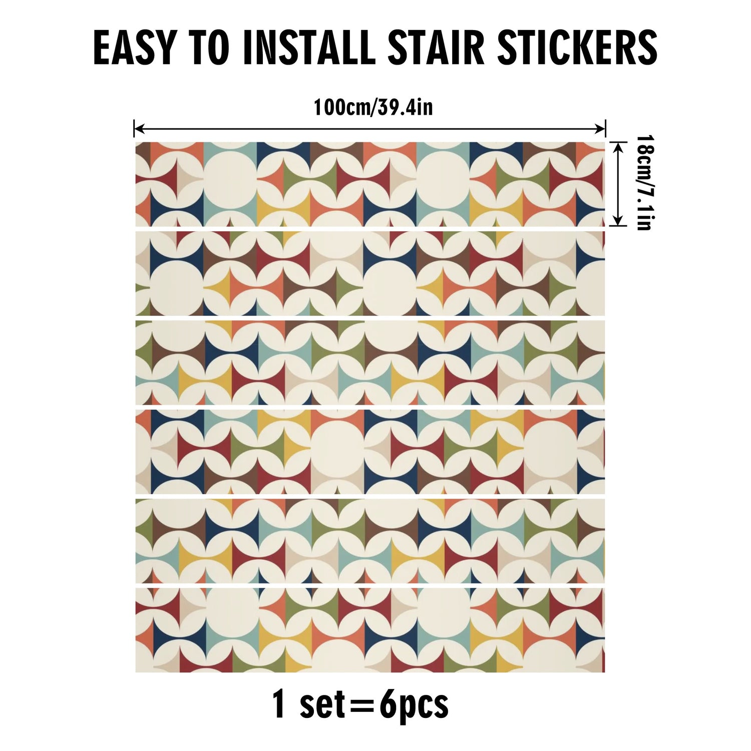 Mid Mod Scandinavian Geometric Designed 6Pcs  Stairs Stickers