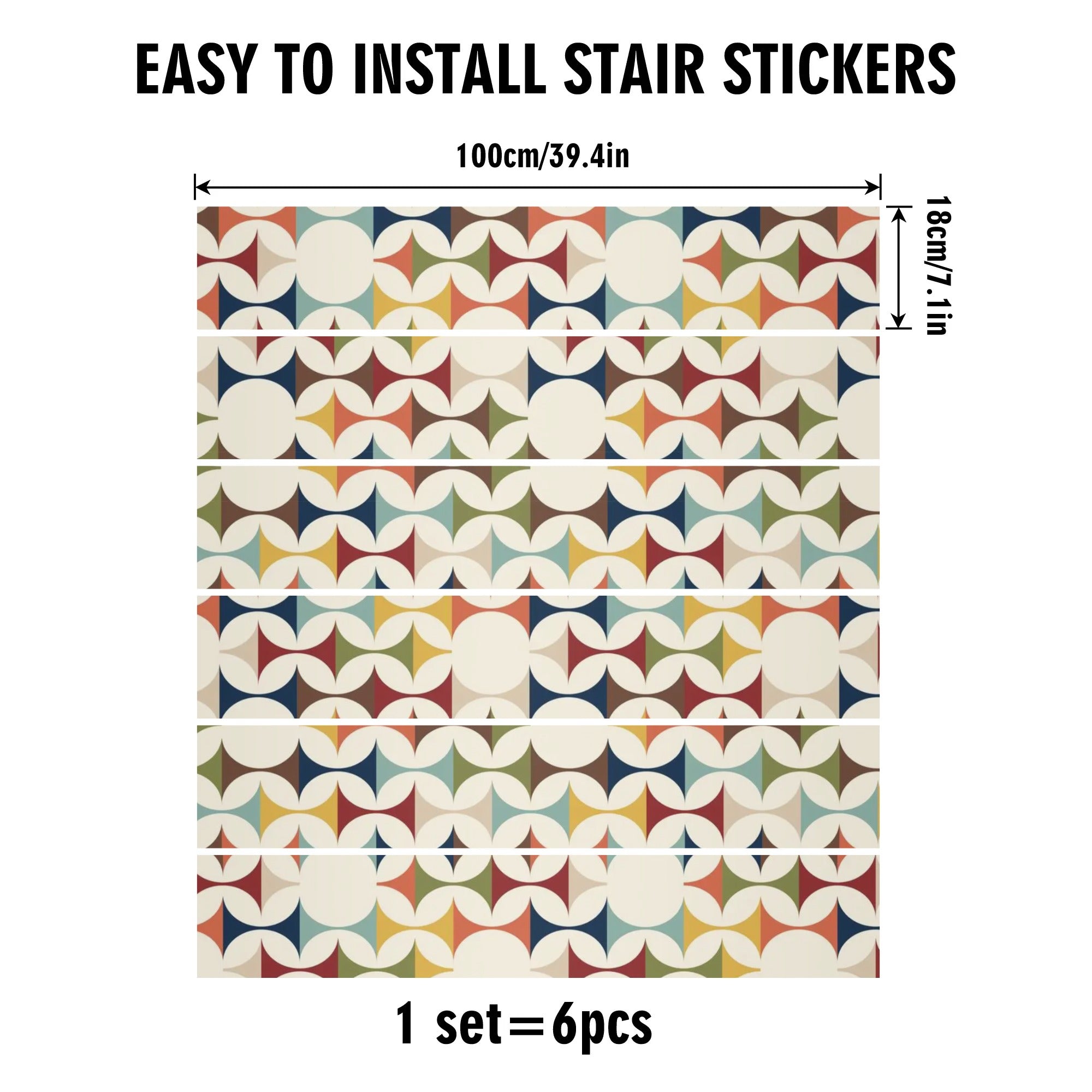 Mid Mod Scandinavian Geometric Designed 6Pcs  Stairs Stickers