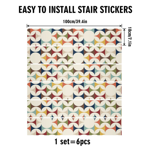 Mid Mod Scandinavian Geometric Designed 6Pcs  Stairs Stickers