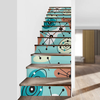Mid Century Modern Amoeba, Googie Atomic 50s Designed 13Pcs Stairs Stickers
