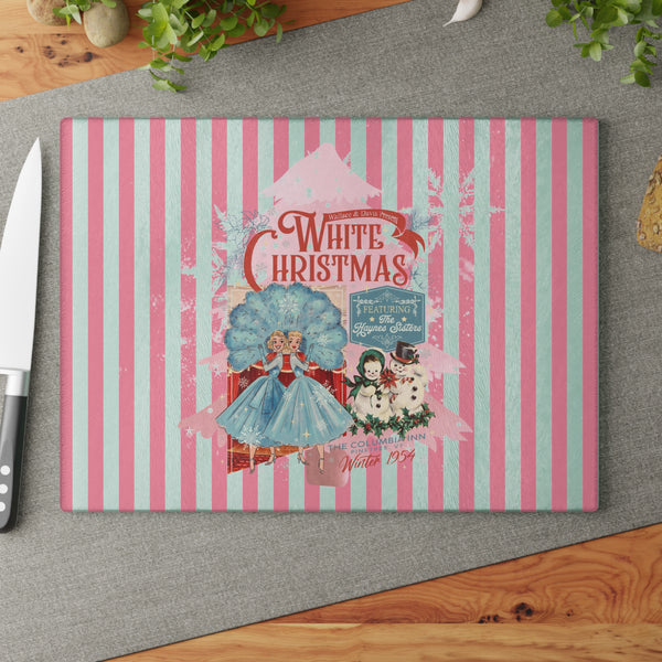 The Columbia Inn, Featuring the Haynes Sisters Vintage Christmas Glass Cutting Board - 'White Christmas' Design