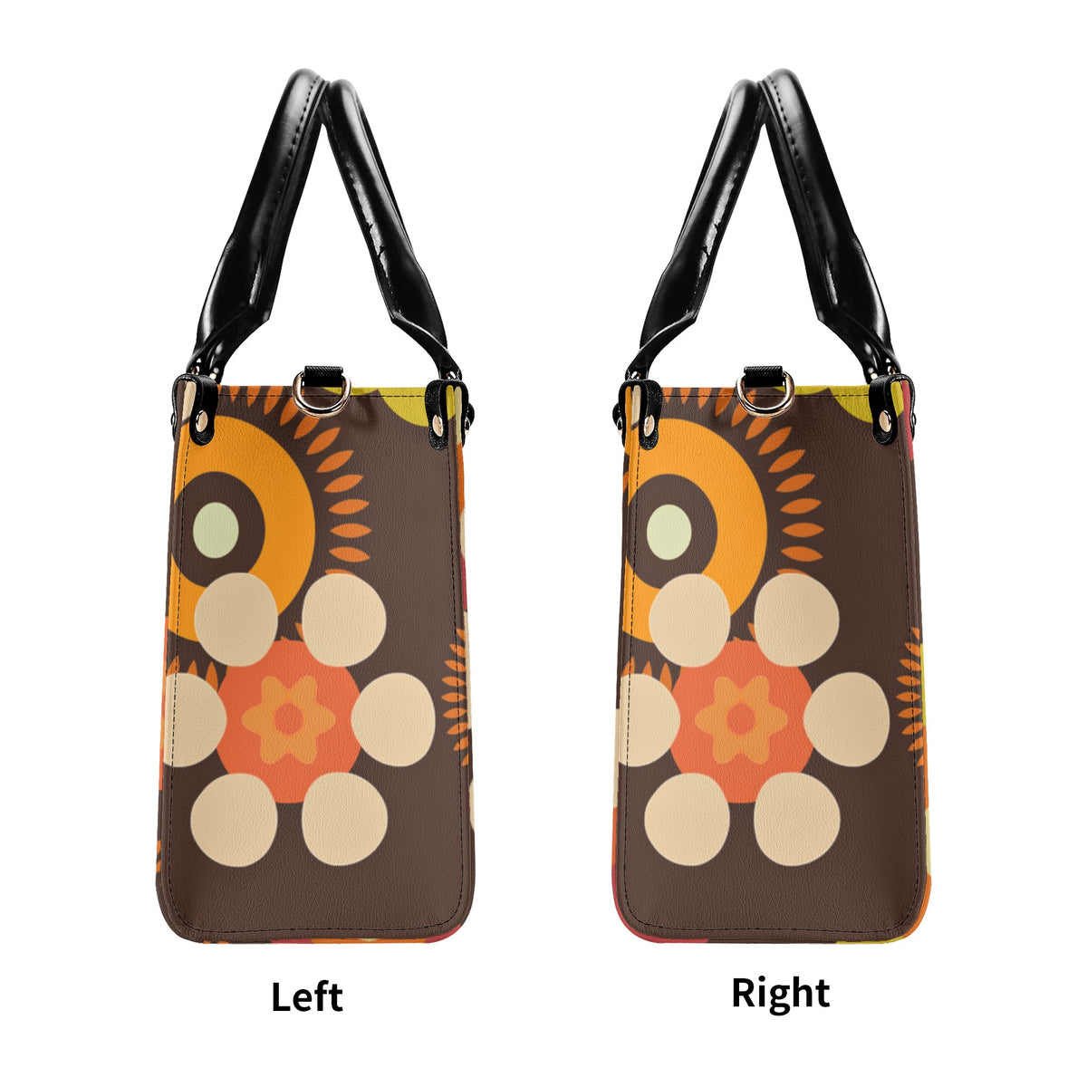 Flower Power 70s Groovy Brown, Orange Retro Womens  PU Leather Handbag - Mid Century Modern Gal
