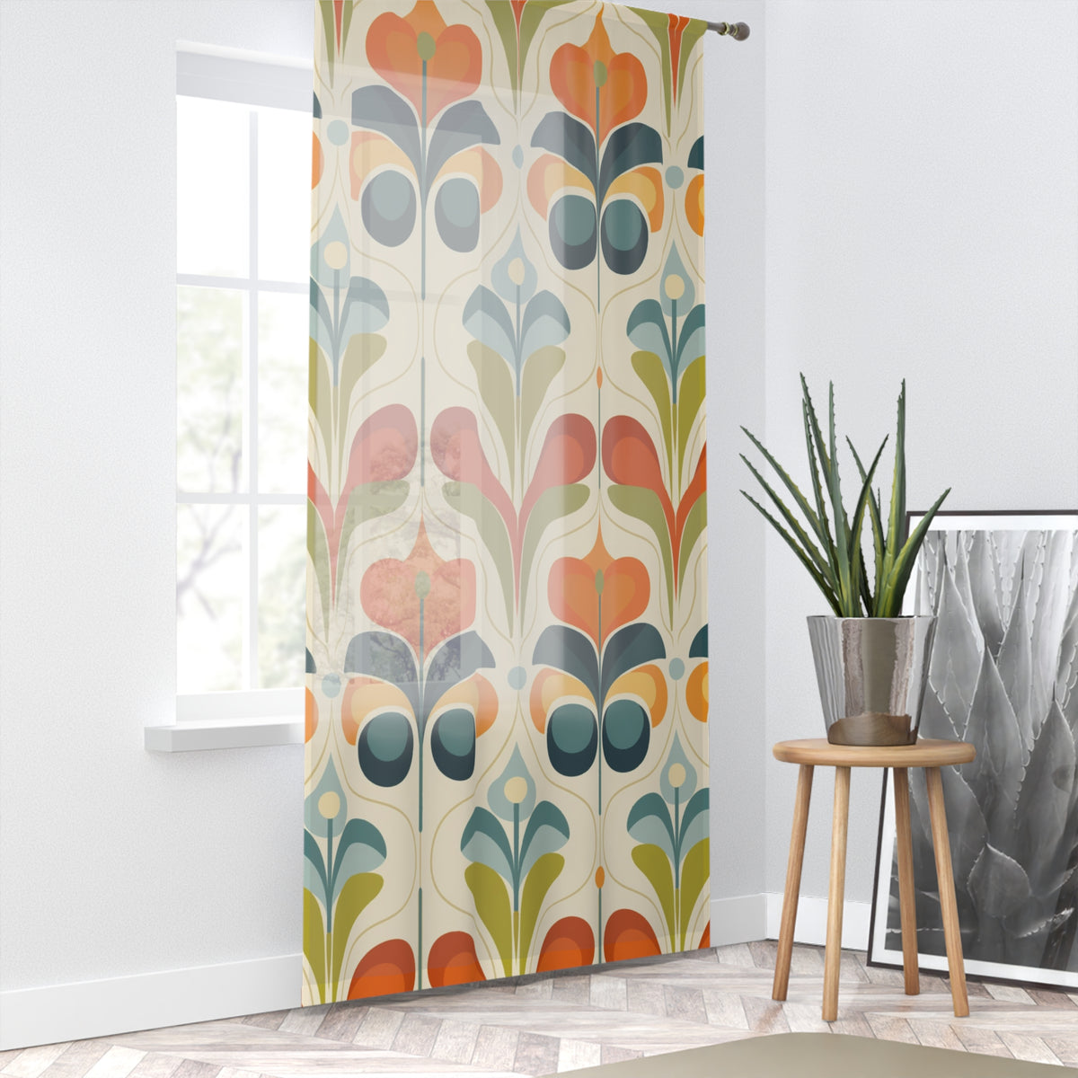 Mid Century Modern Floral Mod Retro Boho Floral Window Curtains – Vibrant Patterned - Mid Century Modern Gal