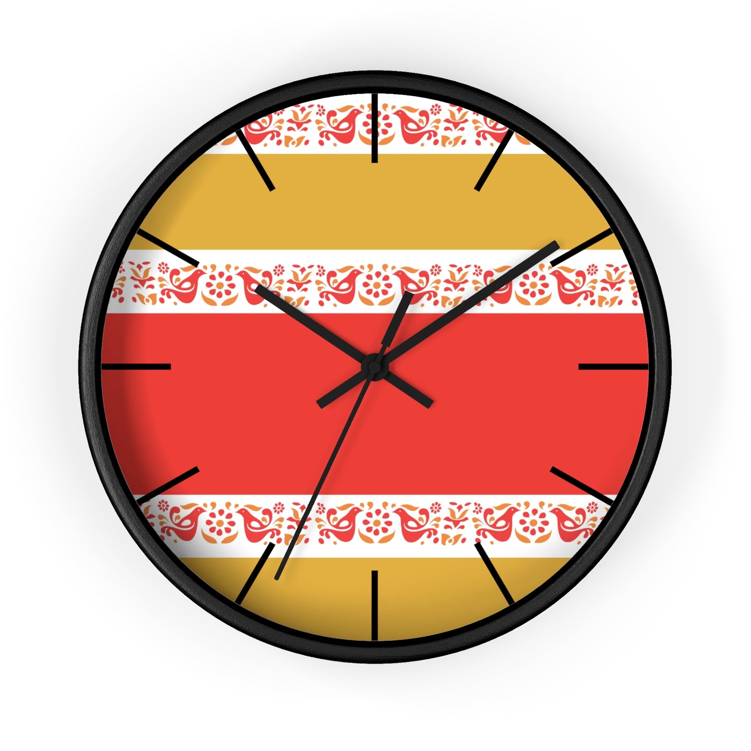 Pyrex Friendship Retro Pattern Wall Clock – Red, Mustard Yellow White Kitschy Wall Clock - Mid Century Modern Gal