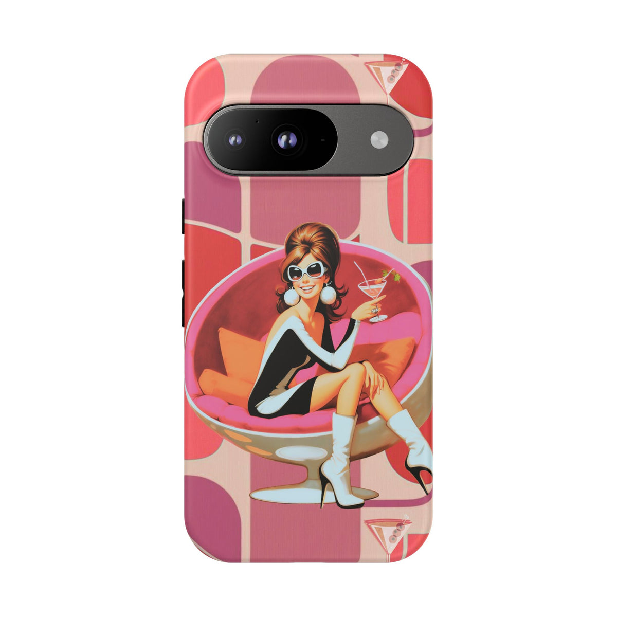 Mid Mod 60s Mod Gal, Kick Back Enjoy, Retro Chic Phone Case with Cocktail Design
