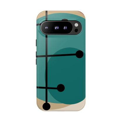 Mid Century Mod, Geometric, Retro Beige Teal Blue, Smart Phones Tough Phone Cases