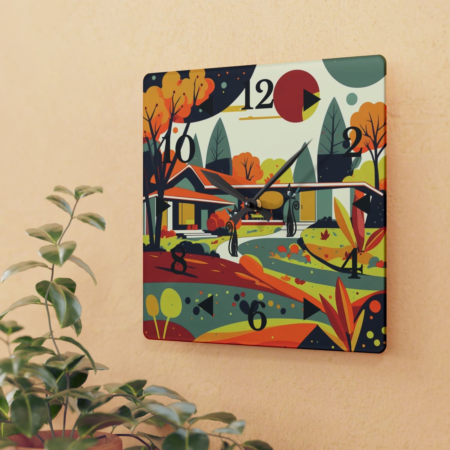 Mid Century Modern Scandinavian Wall Clock, Harvest Mod Home Colors And Kitschy Atomic Cats - Mid Century Modern Gal