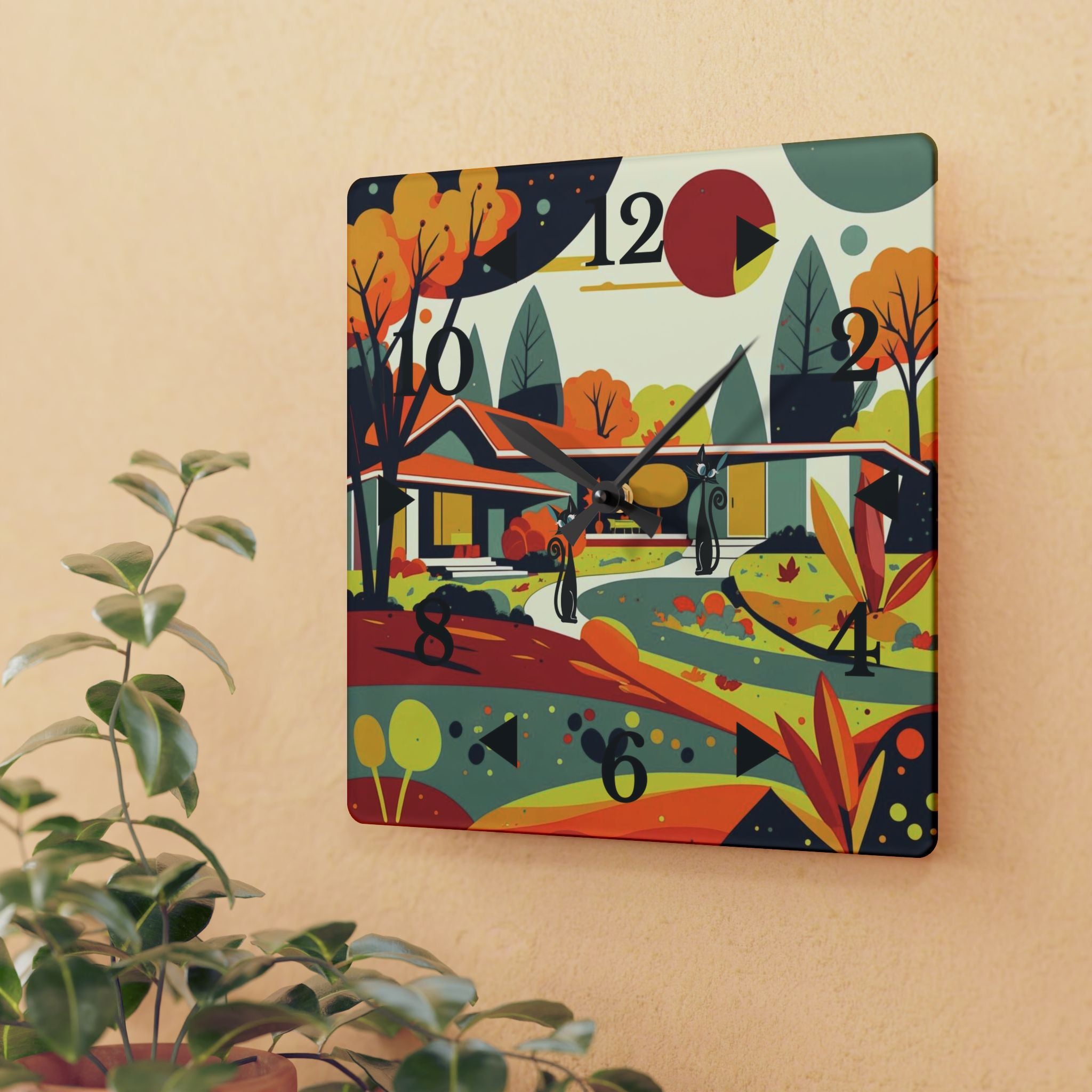 Mid Century Modern Scandinavian Wall Clock, Harvest Mod Home Colors And Kitschy Atomic Cats - Mid Century Modern Gal