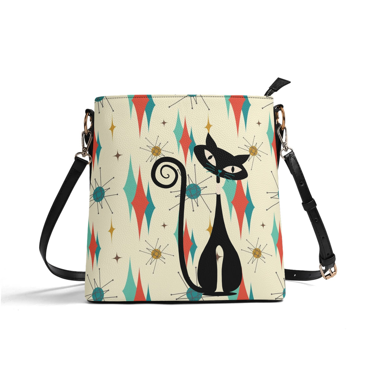 Mid Century Modern Atomic Cat Franciscan Starburst Mid Mod Bucket Bag - Mid Century Modern Gal