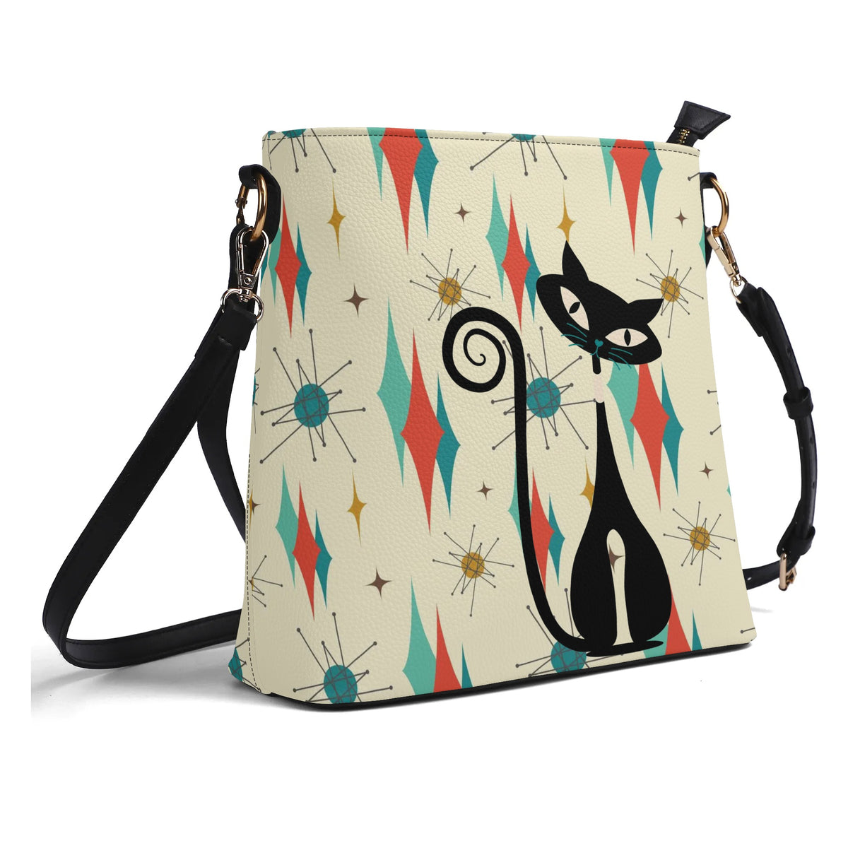 Mid Century Modern Atomic Cat Franciscan Starburst Mid Mod Bucket Bag - Mid Century Modern Gal