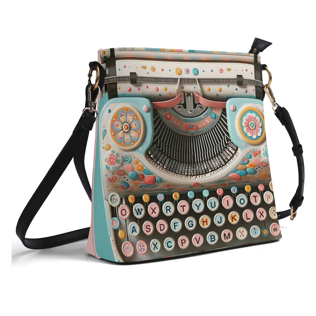 Retro Typewriter Bucket Bag, Shoulder Bag, Kitschy Quirky Fun Womens Handbags - Mid Century Modern Gal