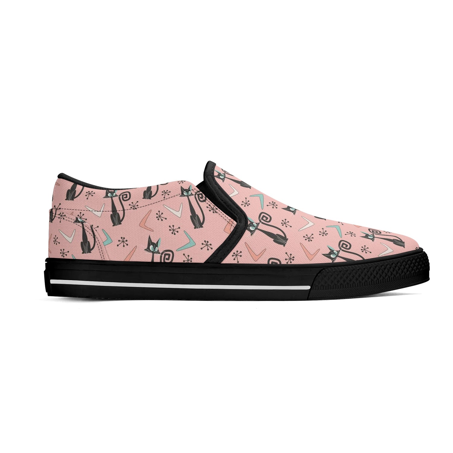 Atomic Kittie Kitschy Cat, Mid Mod Womens  Slip On Loafer Shoes