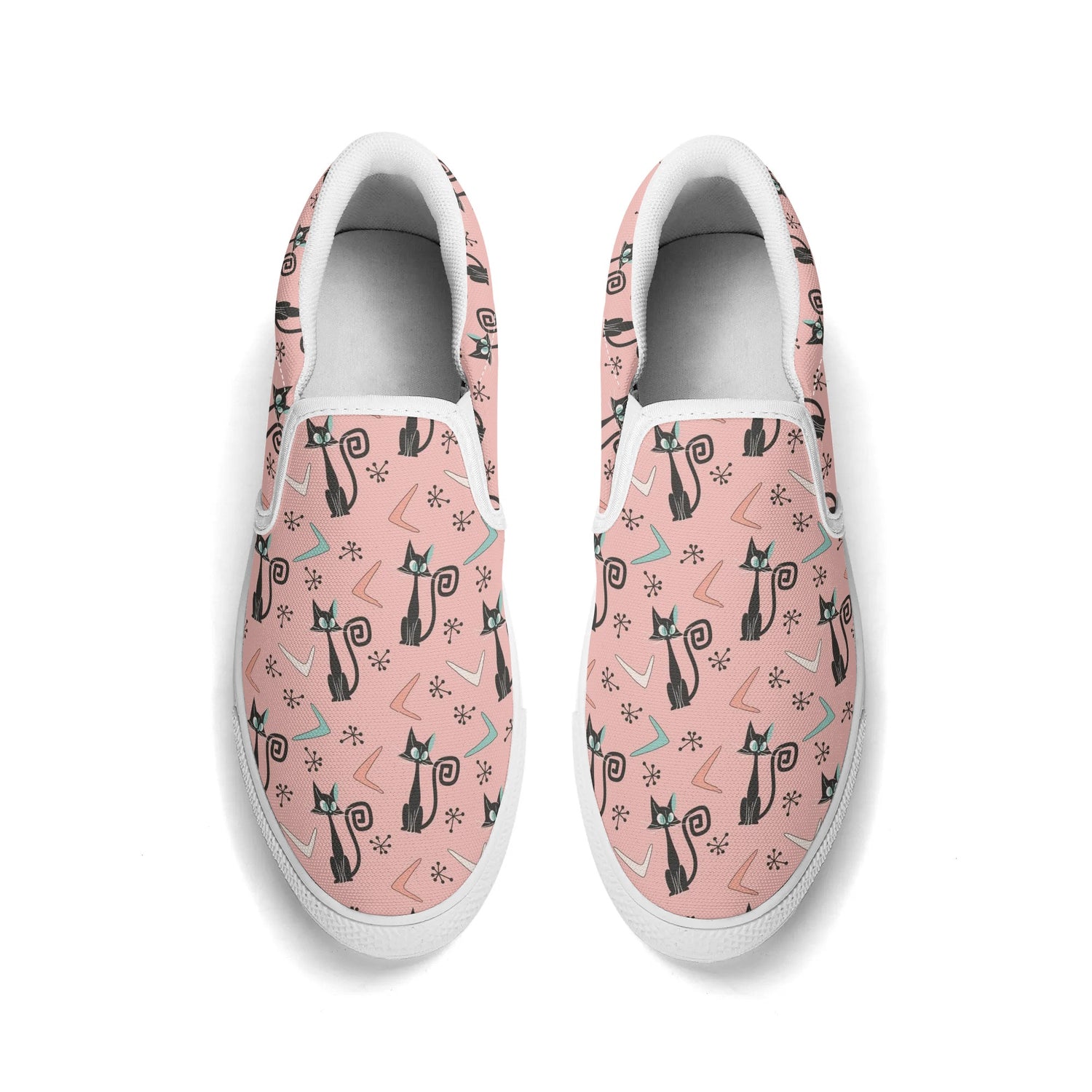 Atomic Kittie Kitschy Cat, Mid Mod Womens  Slip On Loafer Shoes