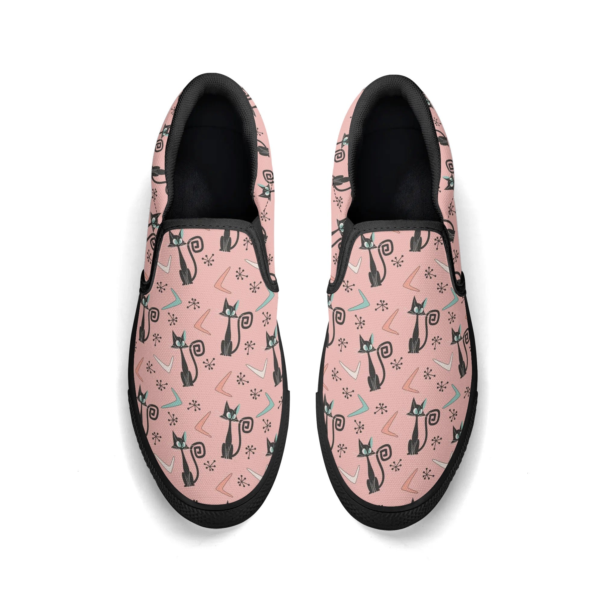 Atomic Kittie Kitschy Cat, Mid Mod Womens  Slip On Loafer Shoes