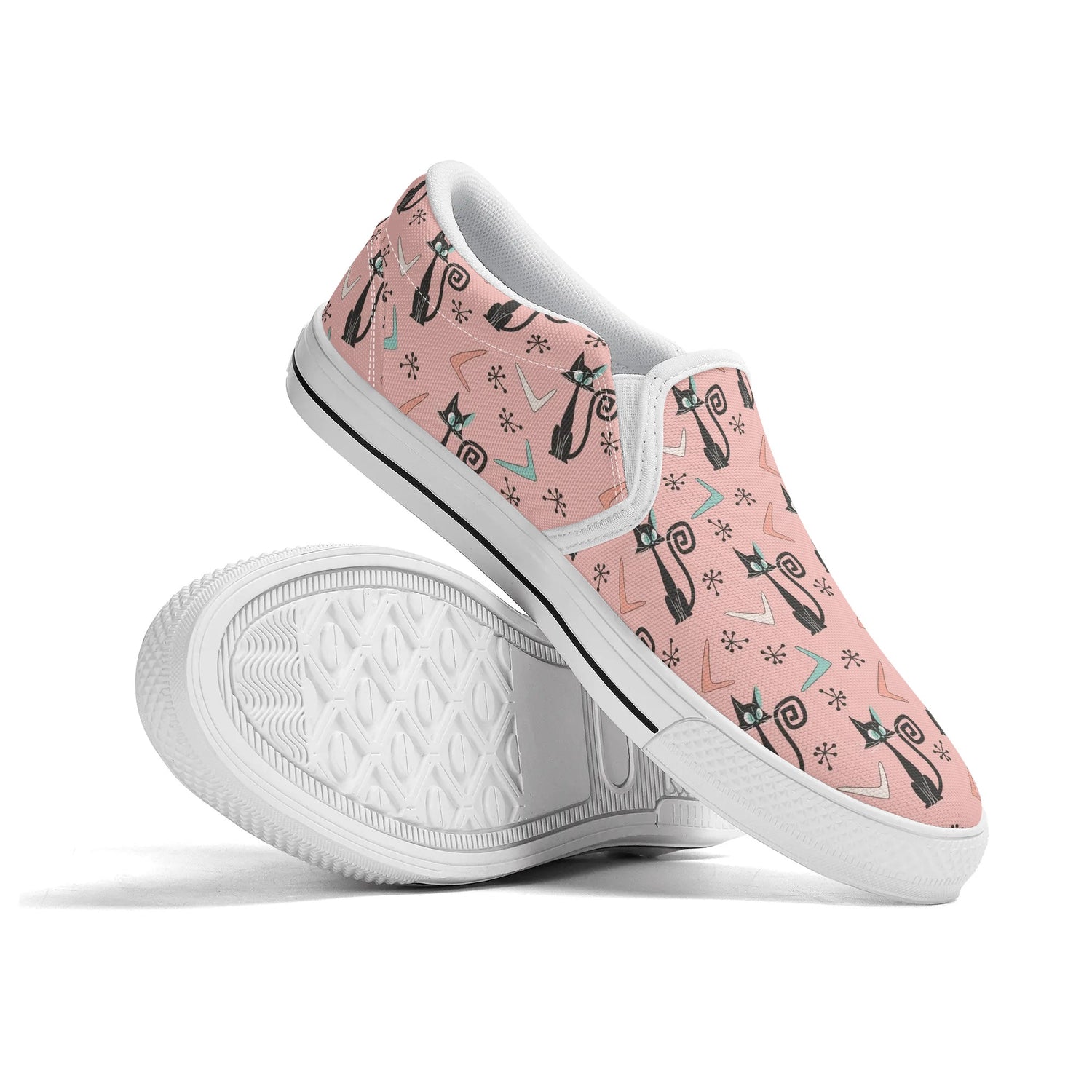 Atomic Kittie Kitschy Cat, Mid Mod Womens  Slip On Loafer Shoes