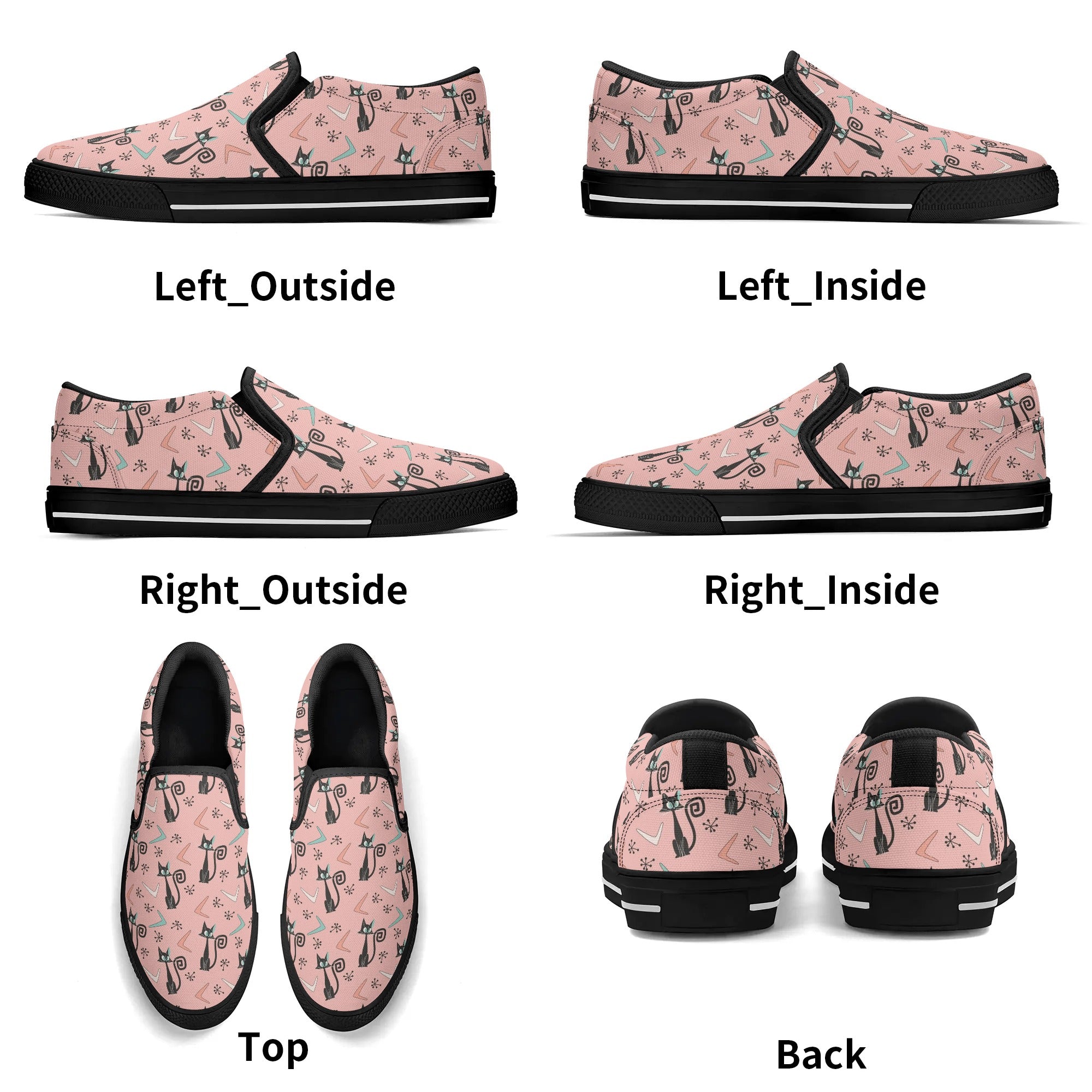 Atomic Kittie Kitschy Cat, Mid Mod Womens  Slip On Loafer Shoes