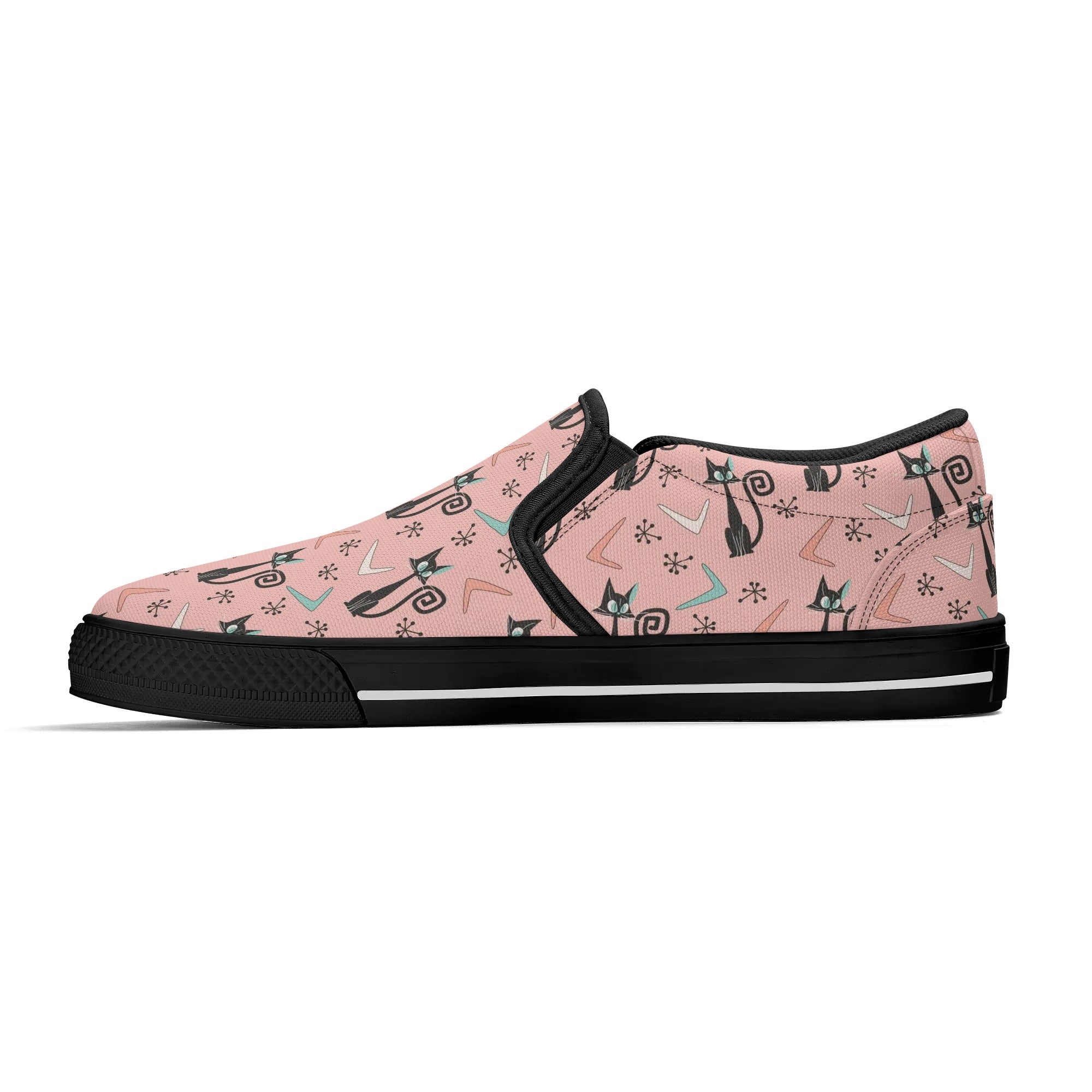 Atomic Kittie Kitschy Cat, Mid Mod Womens  Slip On Loafer Shoes
